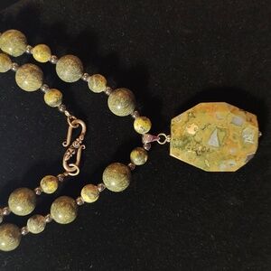 Stone Beaded Necklace & Stone Pendant